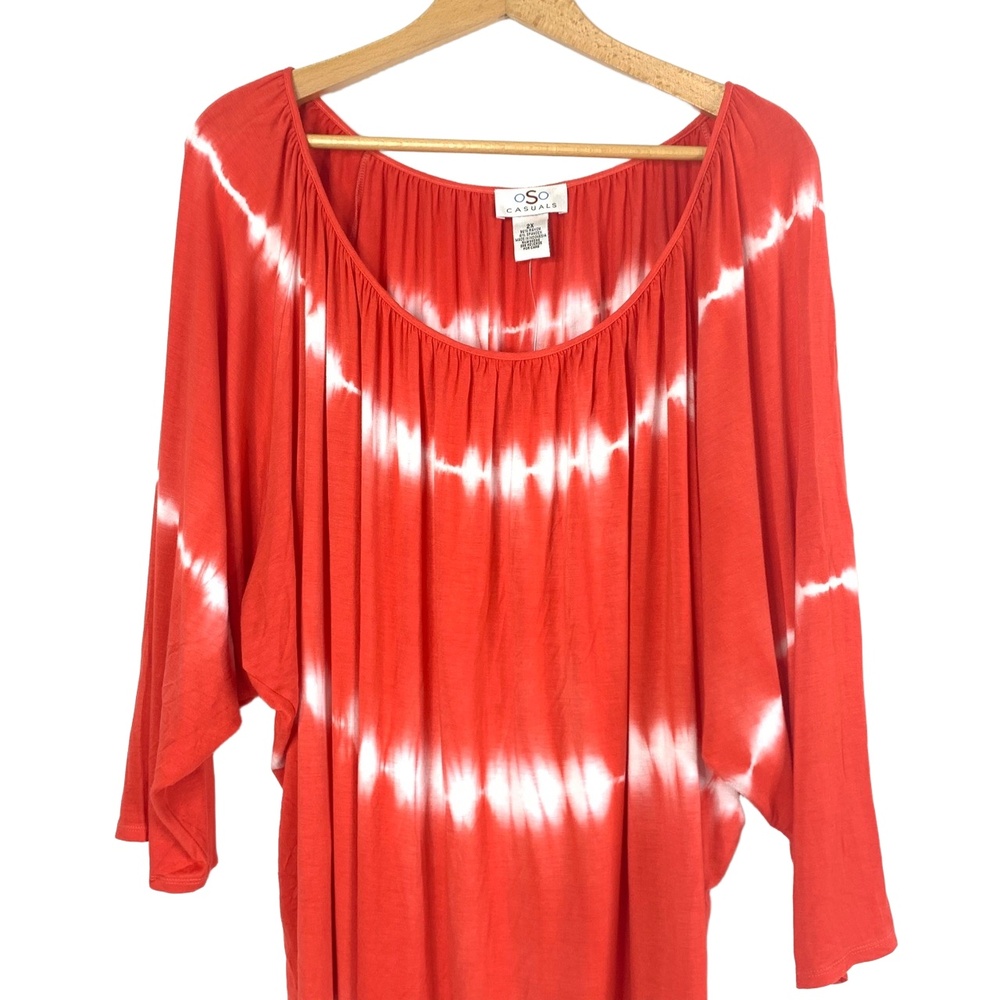 Oso Casuals Women’s 2X Orange Batwing Tie-Dye Stripe Scoop Neck Blouse